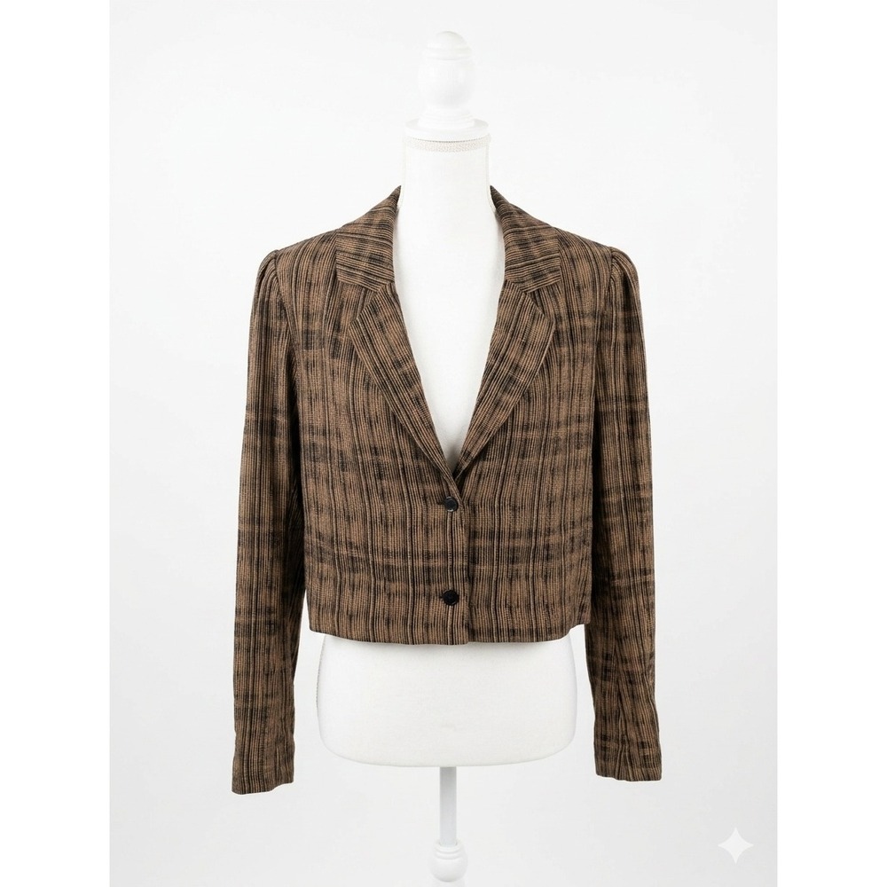 Saltwater Luxe Cropped Blazer Latte Brown Black Textured Recycled Rayon Jacket M